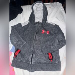 Under Armour Kids Gray Zip-Up Hoodie with Pink Logo and Accents